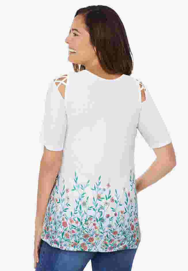 Lattice-Detail Cold-Shoulder Tee image number 1