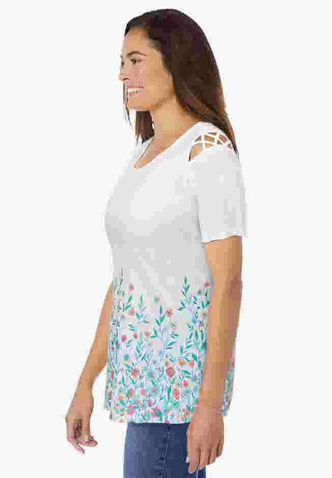 Lattice-Detail Cold-Shoulder Tee image number 2