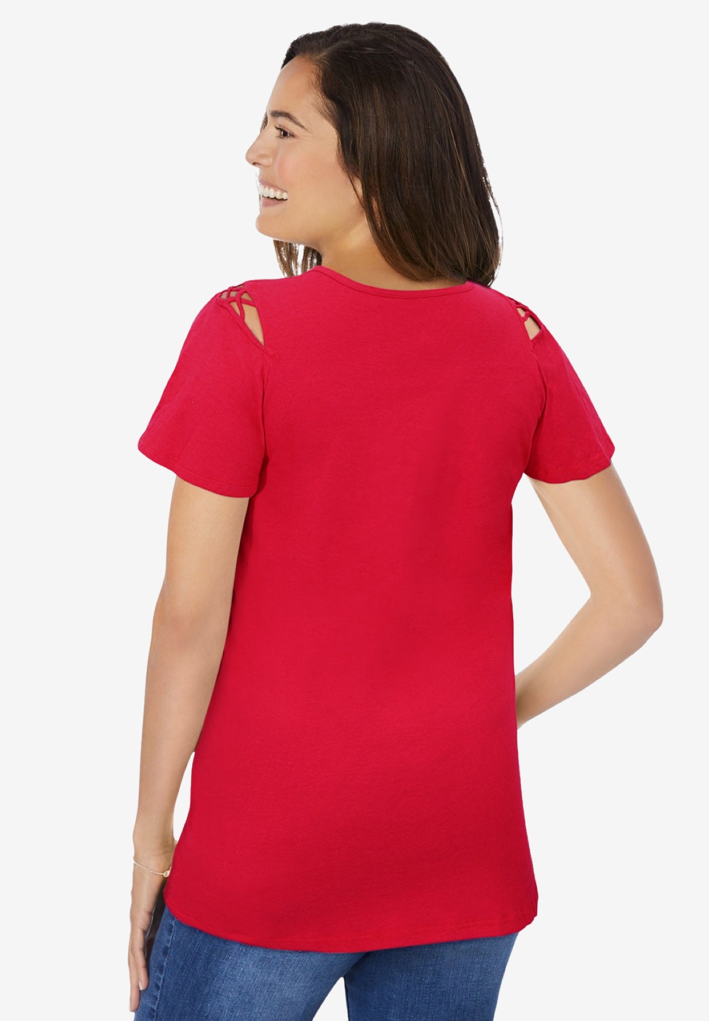 Lattice-Detail Cold-Shoulder Tee image number 1