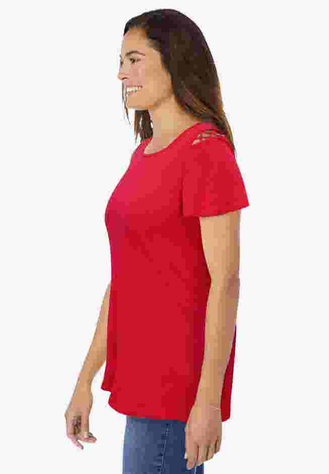 Lattice-Detail Cold-Shoulder Tee image number 2