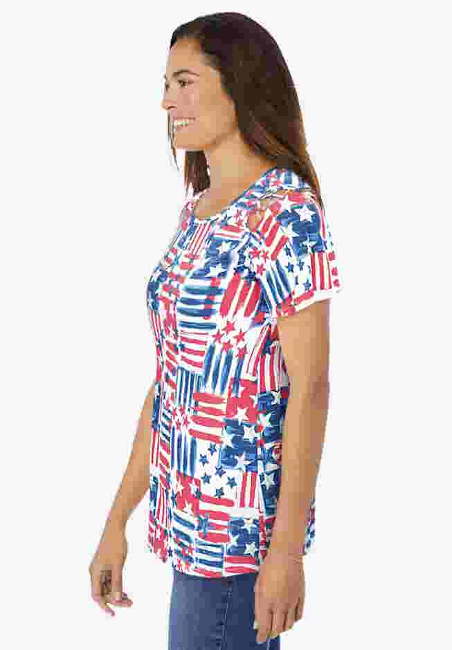 Lattice-Detail Cold-Shoulder Tee image number 2