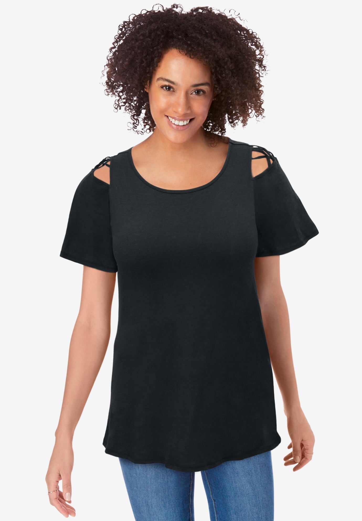 Lattice-Detail Cold-Shoulder Tee image number 0