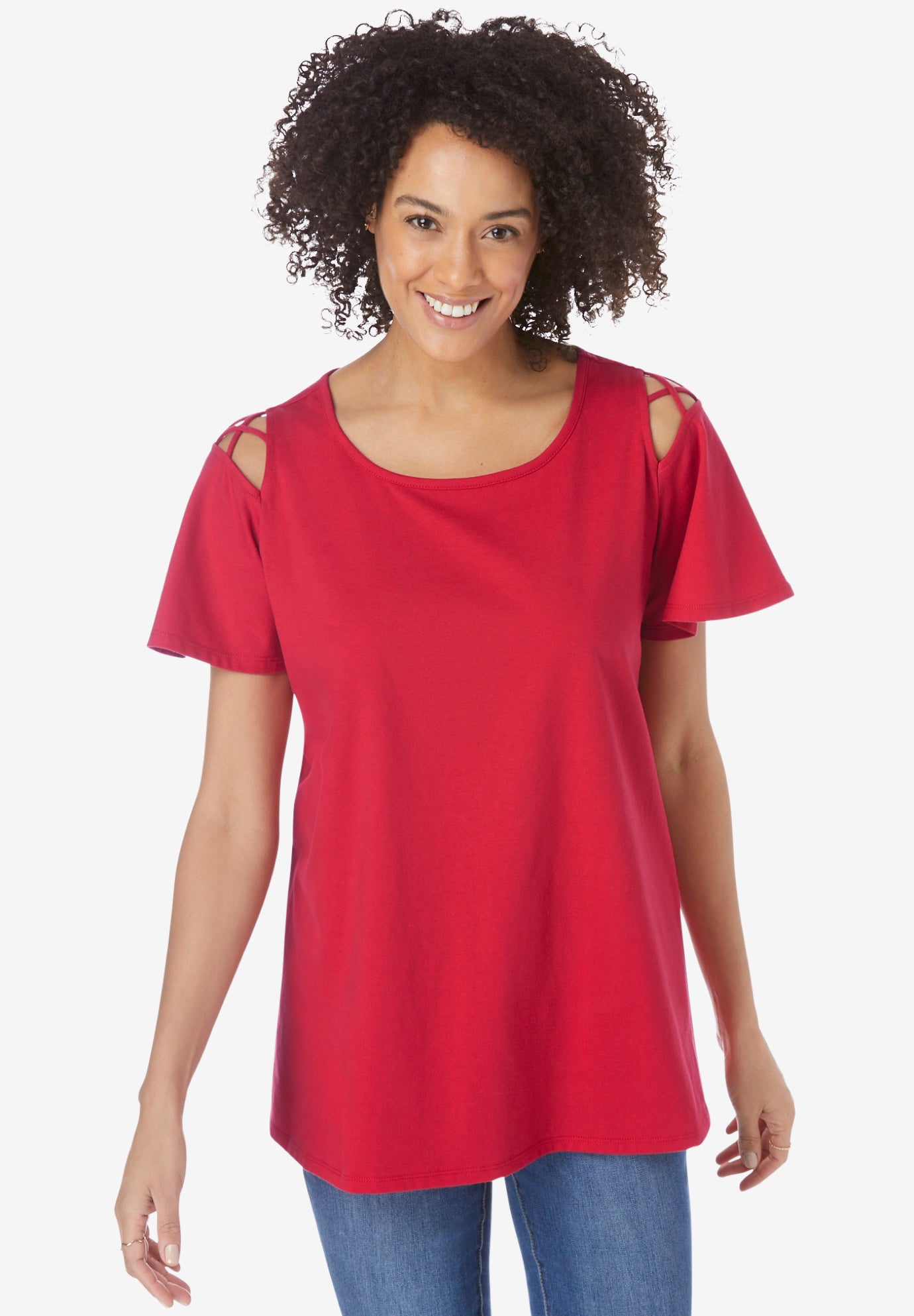 Lattice-Detail Cold-Shoulder Tee image number 0