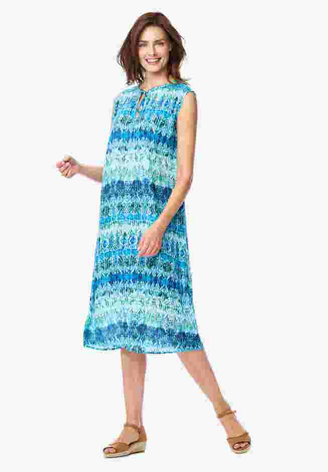 Tie-Neck Sleeveless Crinkle Dress image number 0