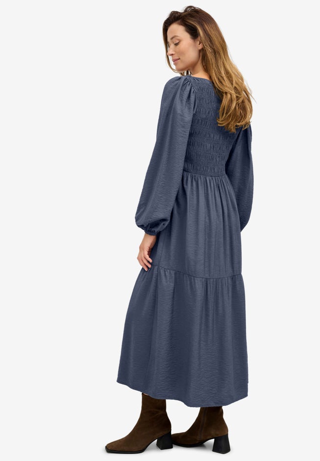 Smocked Bodice Tiered Midi Dress image number null