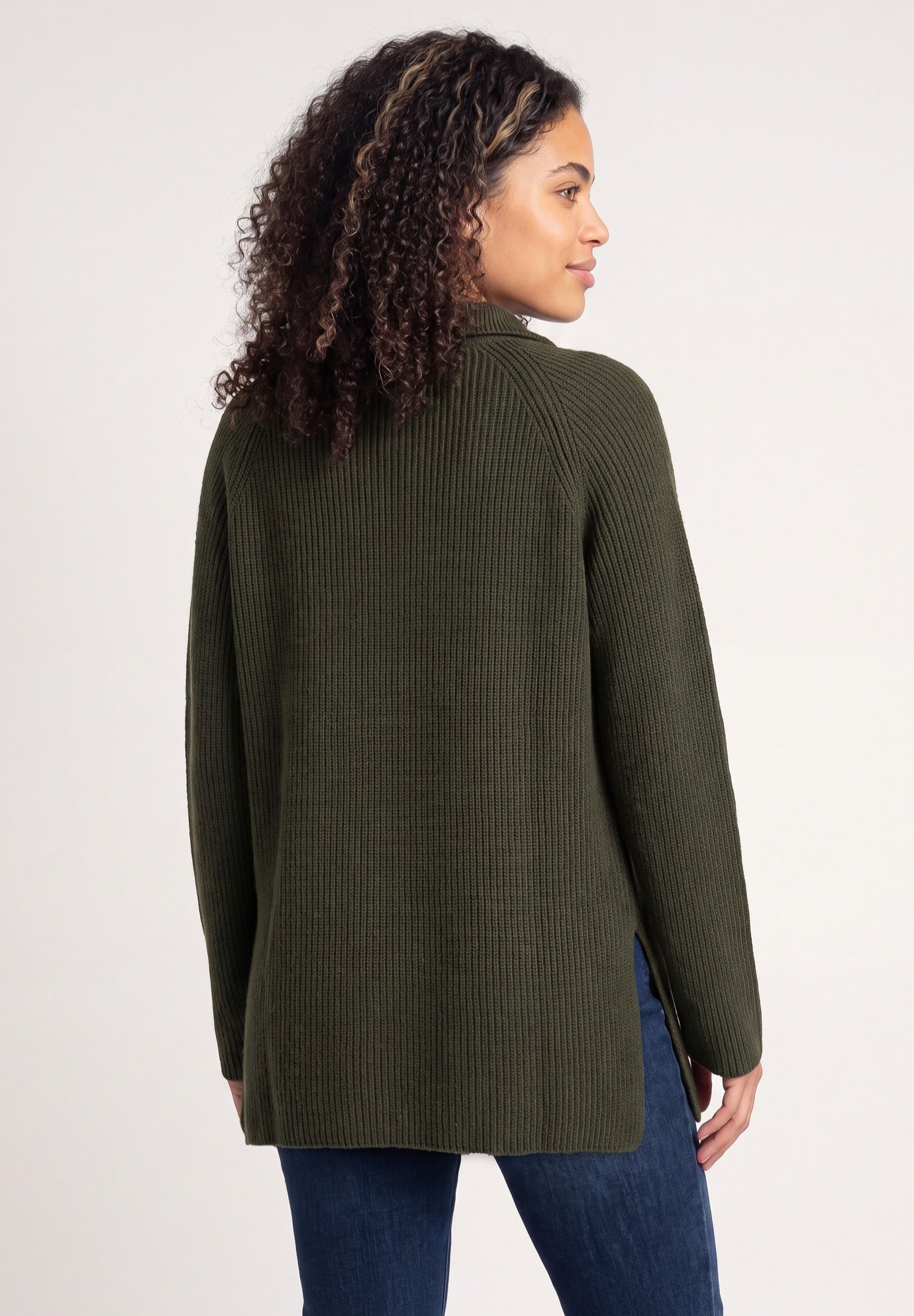&frac14; Zip Sweater Tunic With Side Slits image number 1
