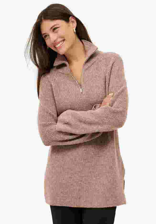¼ Zip Sweater Tunic With Side Slits image number 0
