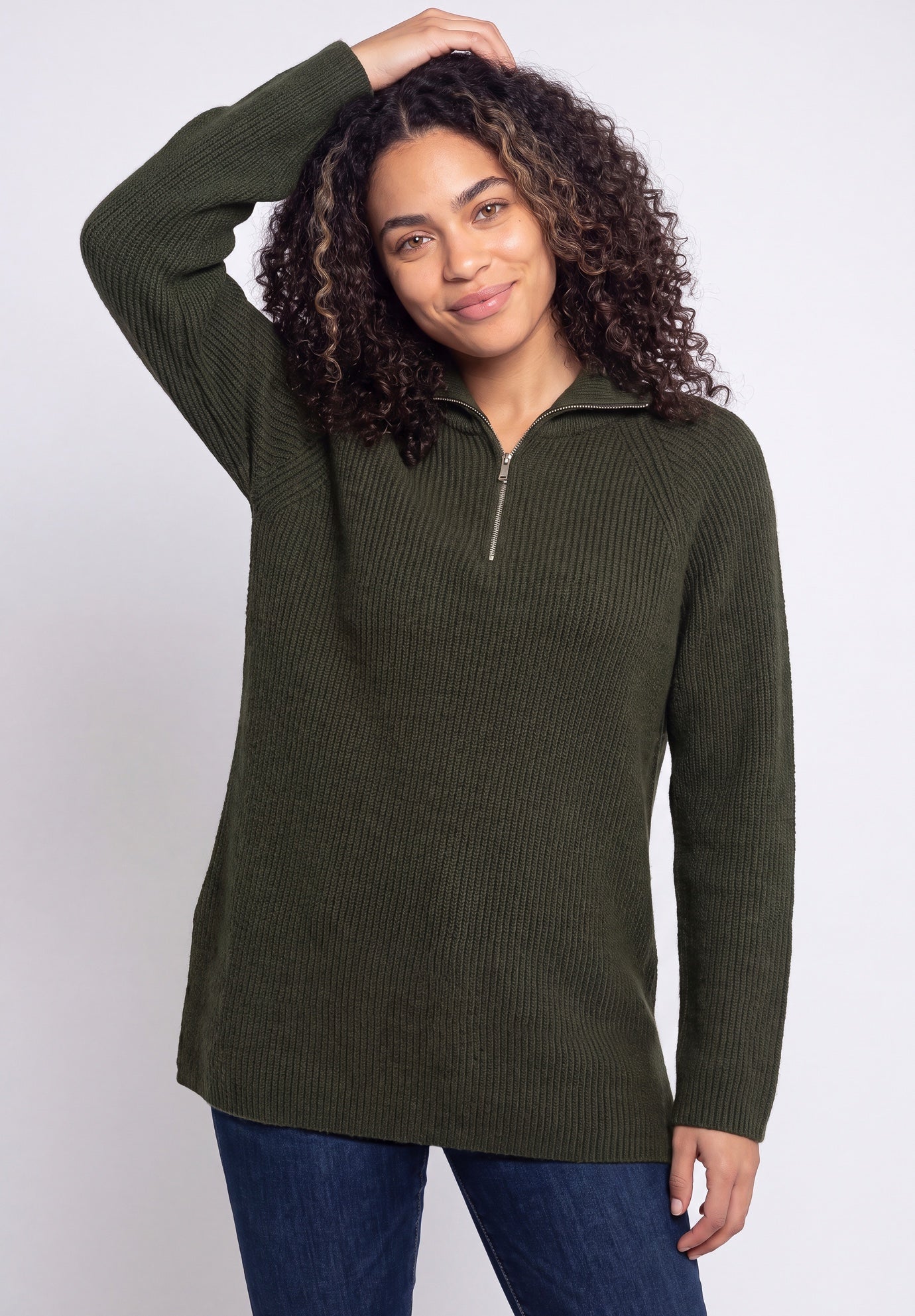 &frac14; Zip Sweater Tunic With Side Slits image number 0