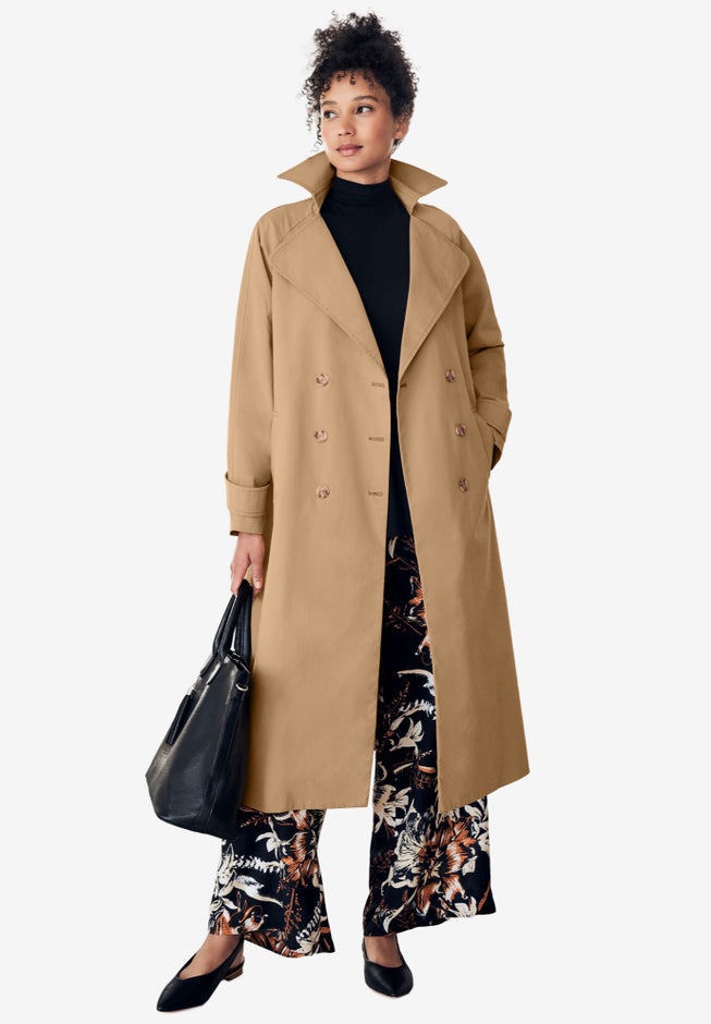Double-Breasted Belted Trench Raincoat image number null