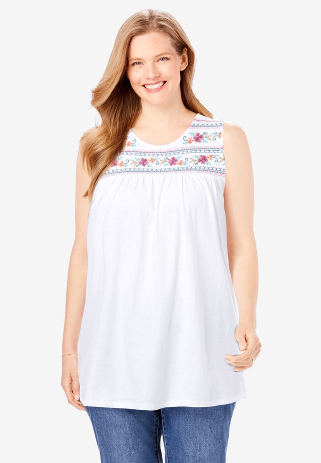 Embroidered Crewneck Tank image number null
