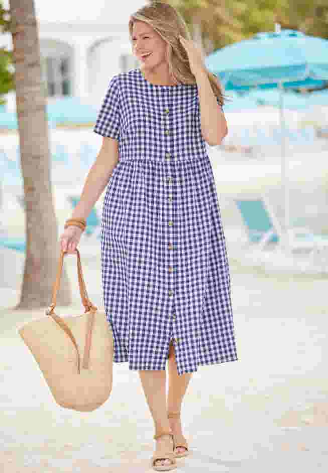 Short-Sleeve Seersucker Dress image number 3