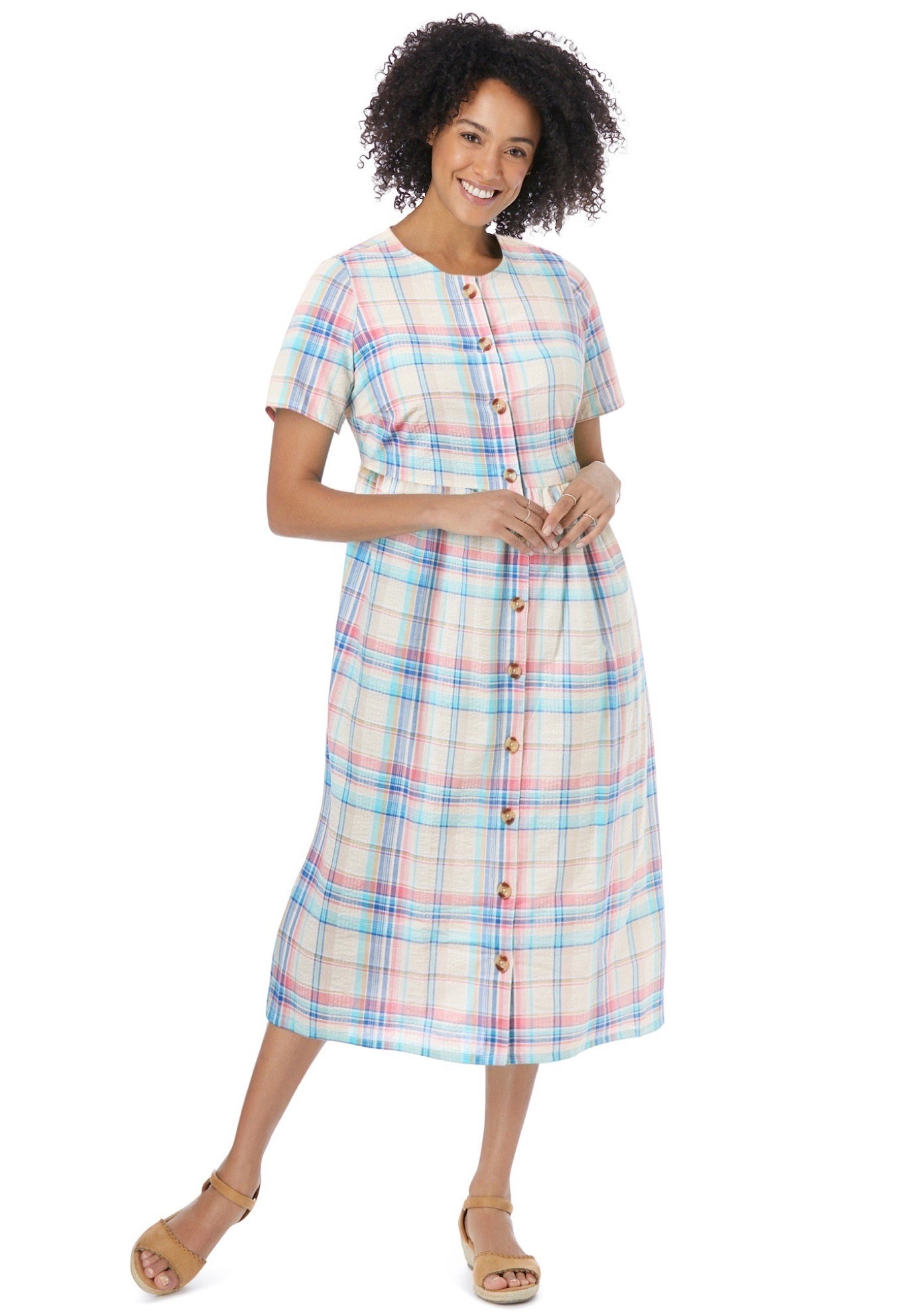 Short-Sleeve Seersucker Dress image number 0