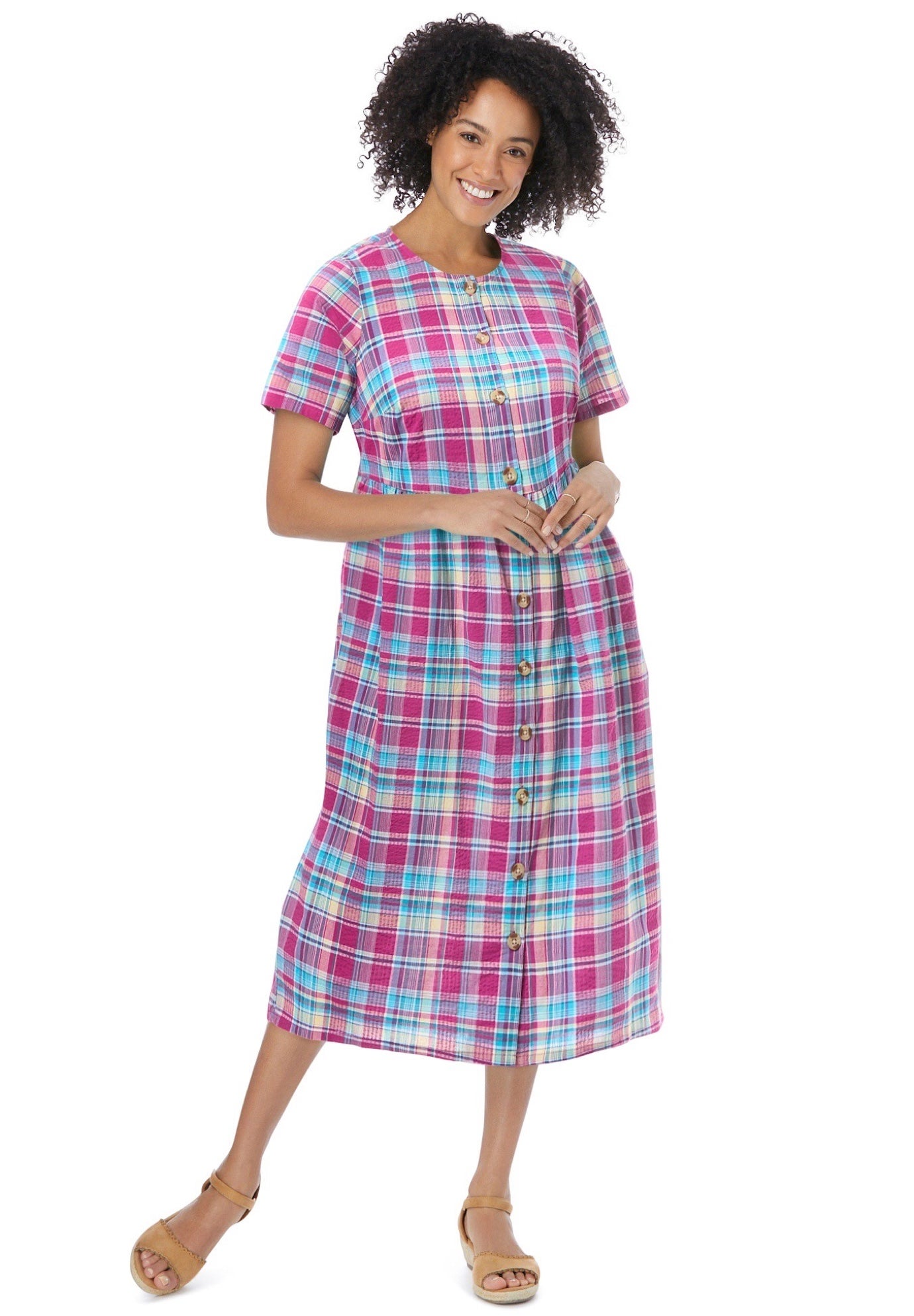 Short-Sleeve Seersucker Dress image number 0