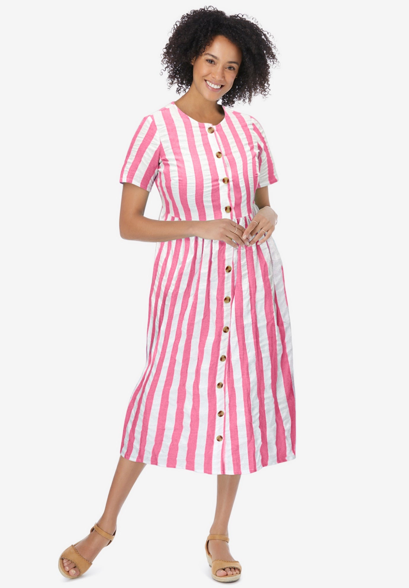 Short-Sleeve Seersucker Dress image number 0