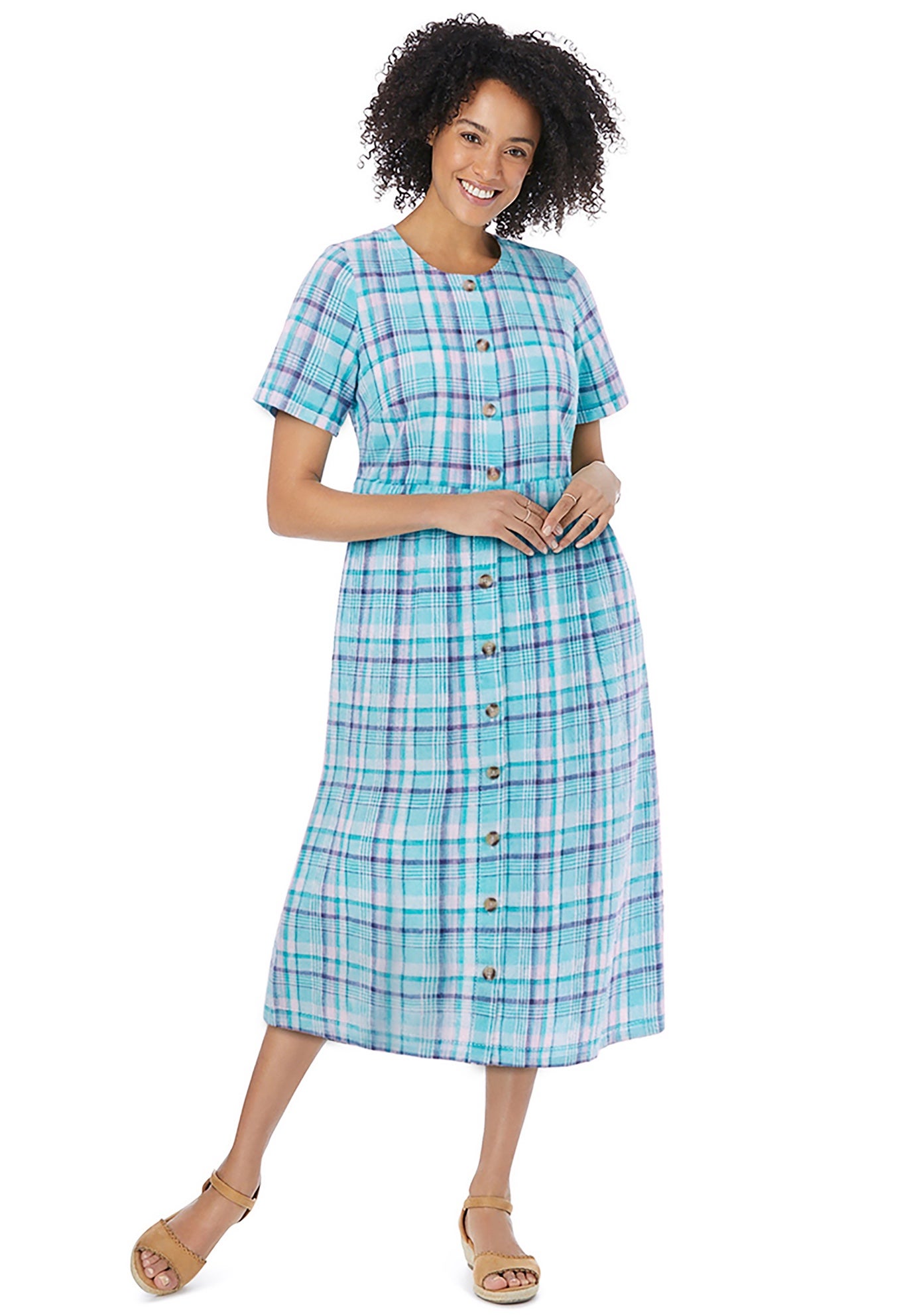 Short-Sleeve Seersucker Dress image number 0