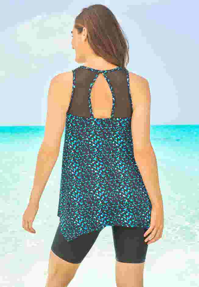 Mesh-Inset Longer Length Tankini Top image number 1