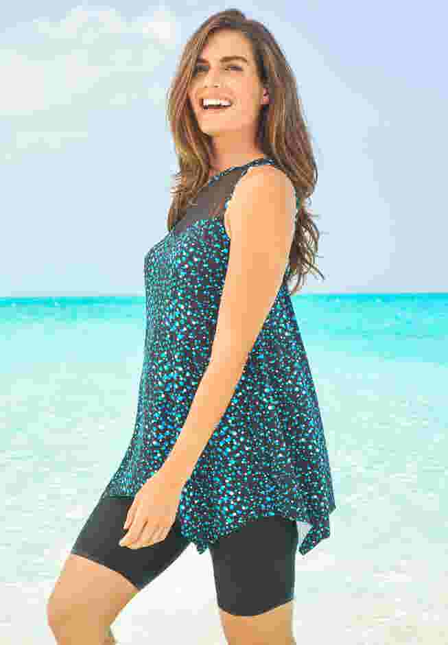 Mesh-Inset Longer Length Tankini Top image number 2