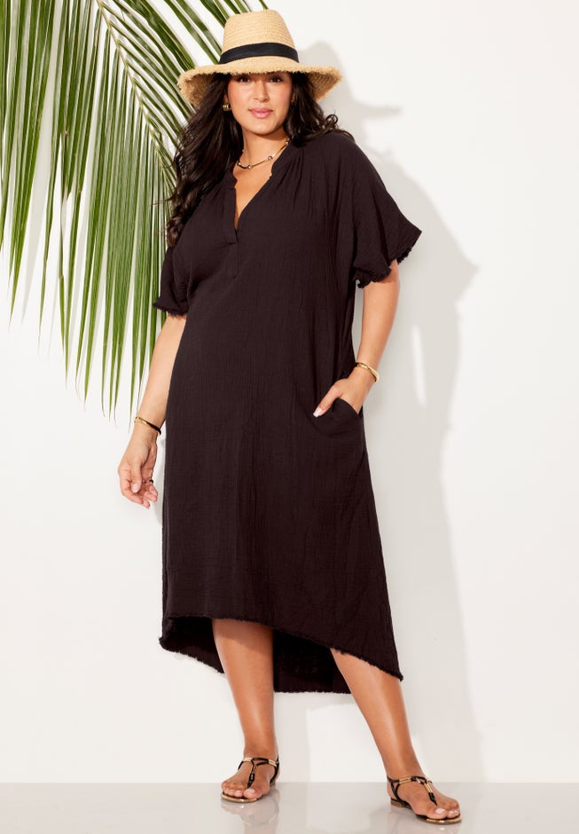 Cotton Gauze High-Low Sun Dress Cover Up image number 3