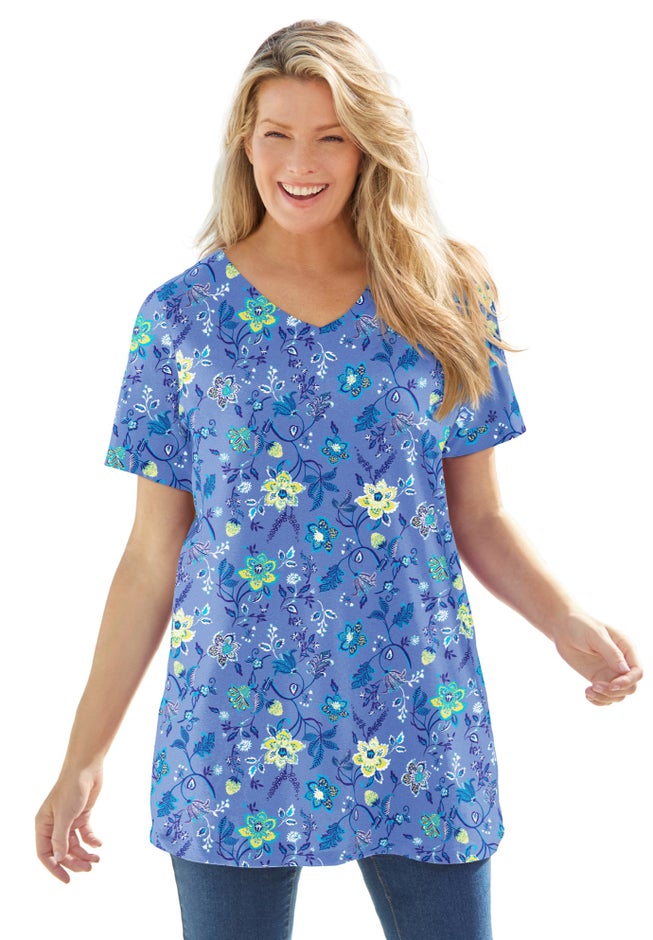 Perfect Printed Short-Sleeve V-Neck Tunic image number 0