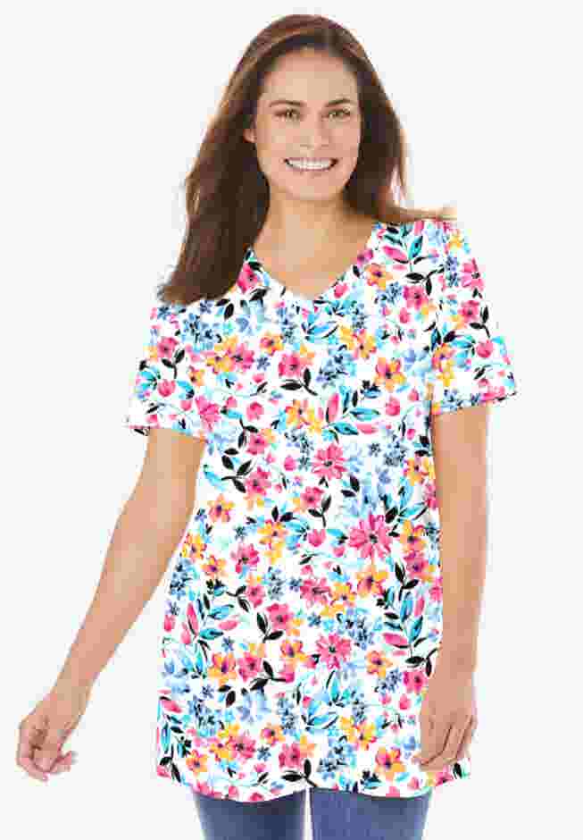 Perfect Printed Short-Sleeve V-Neck Tunic image number 0