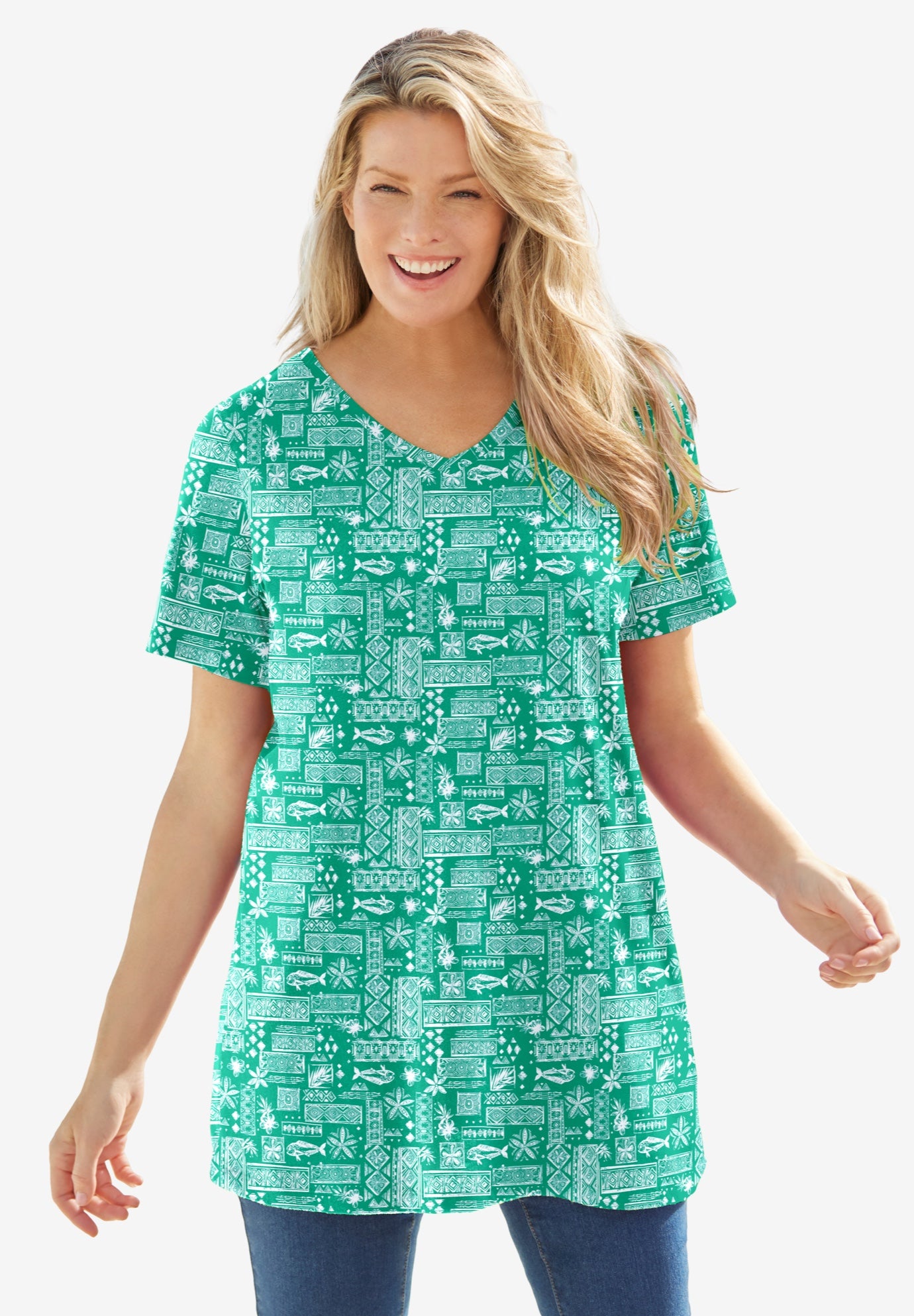 Perfect Printed Short-Sleeve V-Neck Tunic image number 0