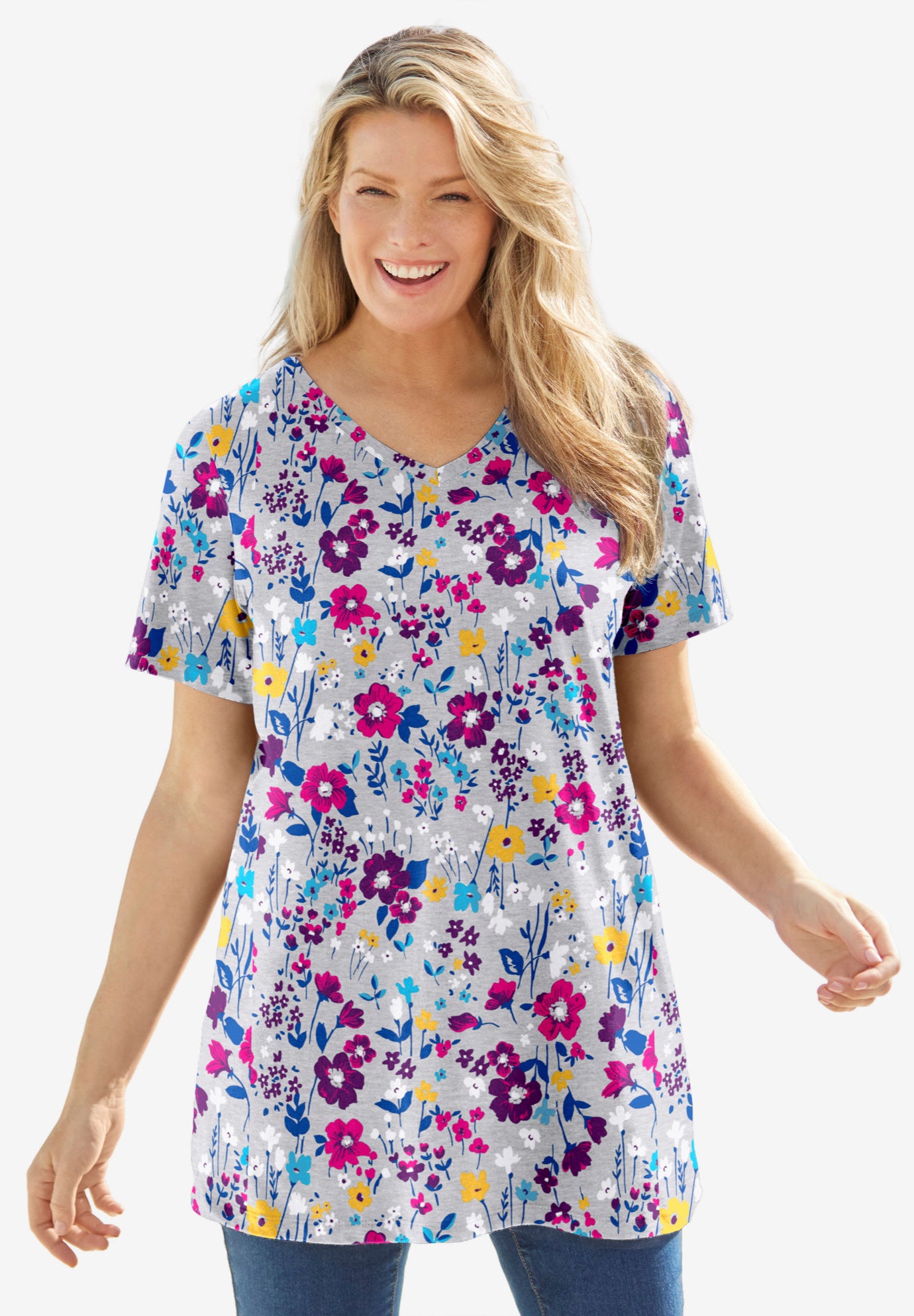 Perfect Printed Short-Sleeve V-Neck Tunic image number 0