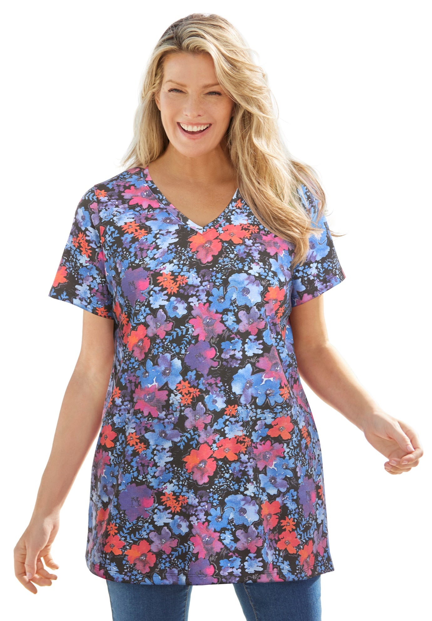 Perfect Printed Short-Sleeve V-Neck Tunic image number 0