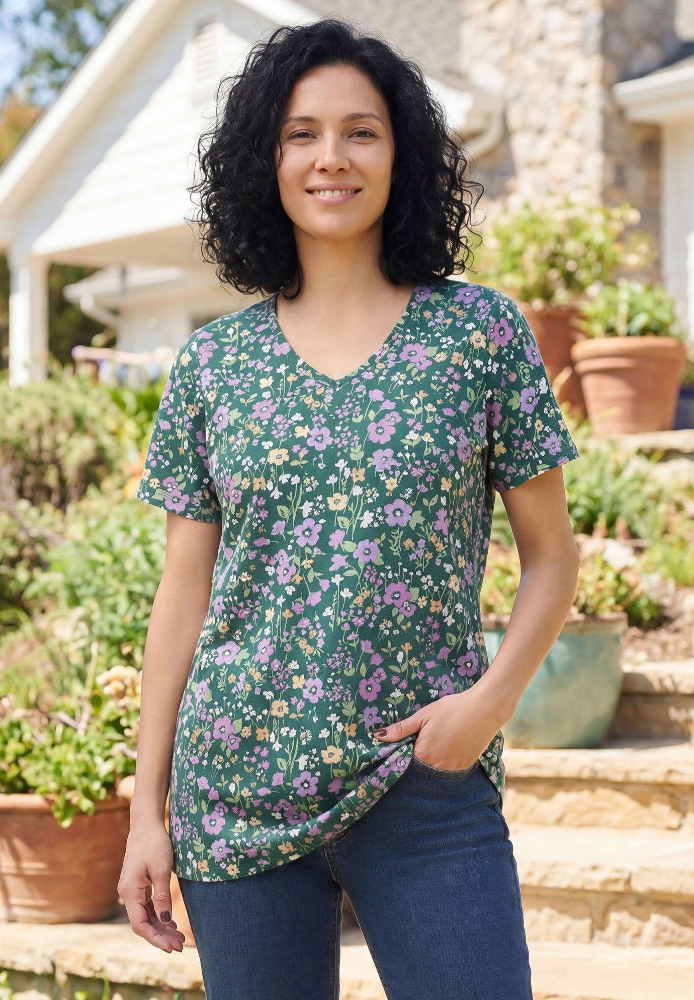 Perfect Printed Short-Sleeve V-Neck Tunic image number 0