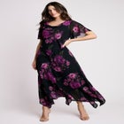 Plus Size Floral Sequin Flutter-Sleeve Gown &ndash; Handkerchief-Hem Maxi Dress image number null