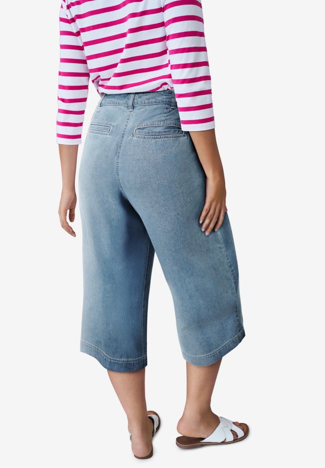 Lightweight Wide-Leg Crop Jeans image number 1