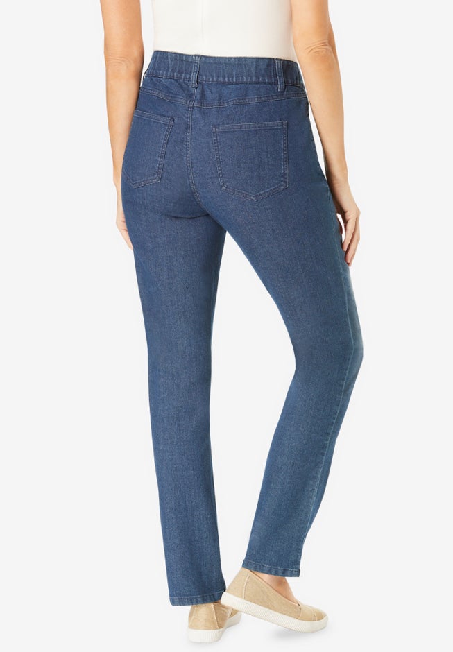 Secret Solutions&trade; Tummy Smoothing Straight-Leg Stretch Denim Jeans image number 1