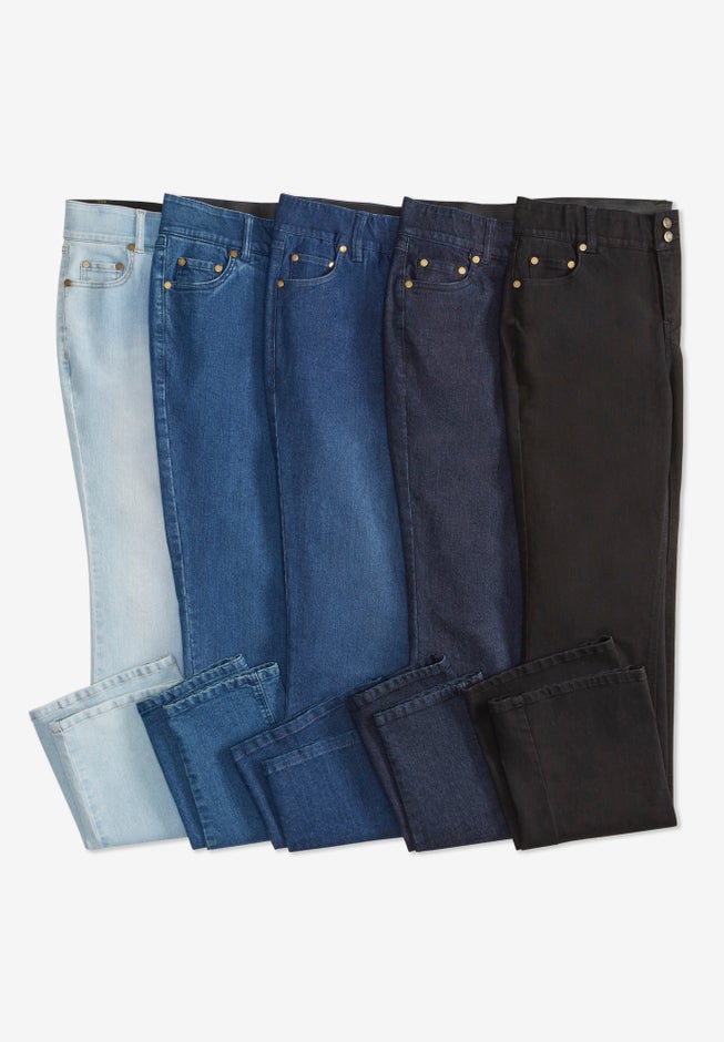 Secret Solutions™ Tummy Smoothing Straight-Leg Stretch Denim Jeans image number 6