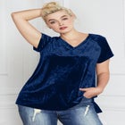 Stretch Crushed Velour V-neck Short Sleeve Tee image number null