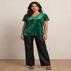 Stretch Crushed Velour V-neck Short Sleeve Tee image number 1