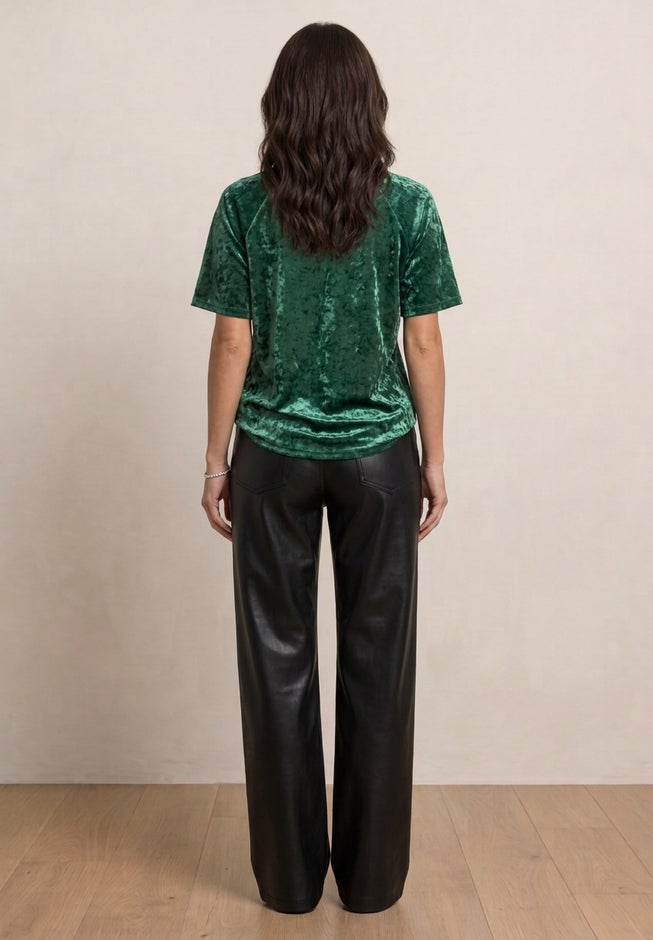 Stretch Crushed Velour V-neck Short Sleeve Tee image number 2
