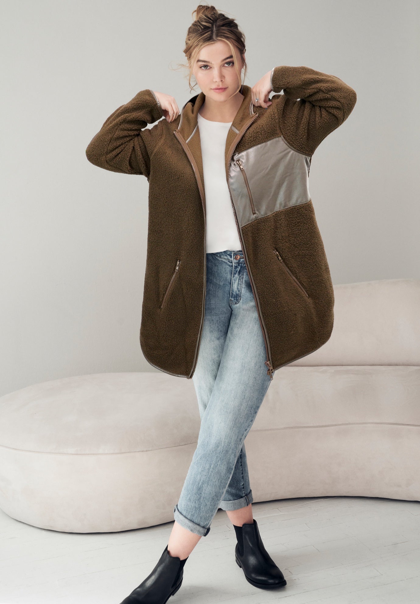 Zip Front Hooded Sherpa Jacket image number 0