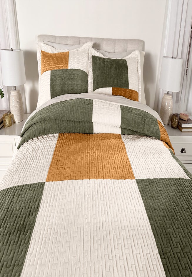 Modern Velvet Patchwork Bedspread image number 3