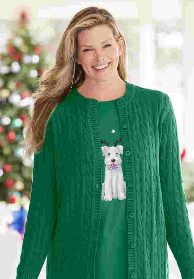 Cotton Cable Knit Cardigan Sweater image number 8