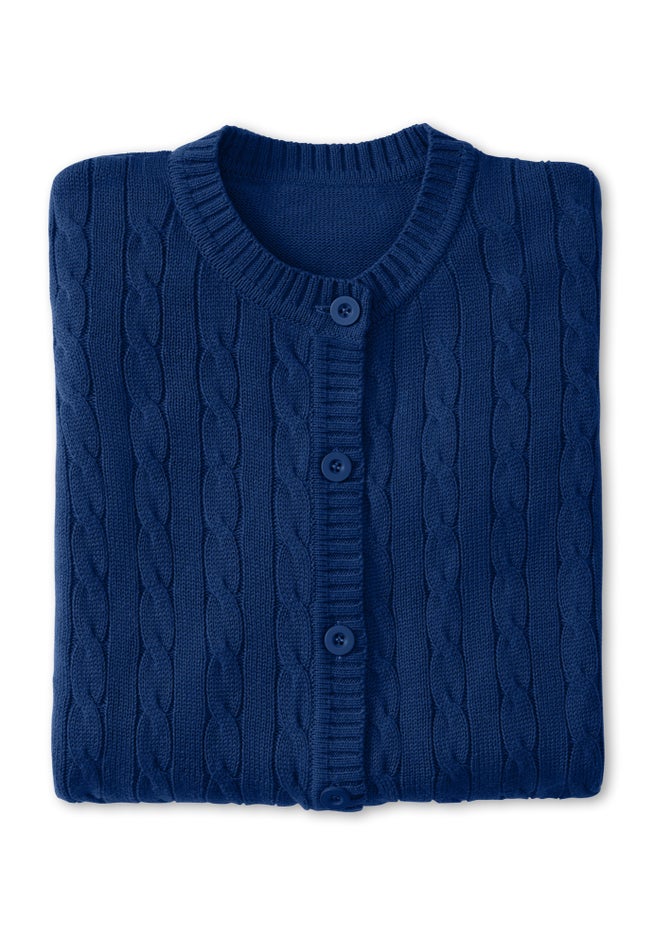 Cotton Cable Knit Cardigan Sweater image number 1