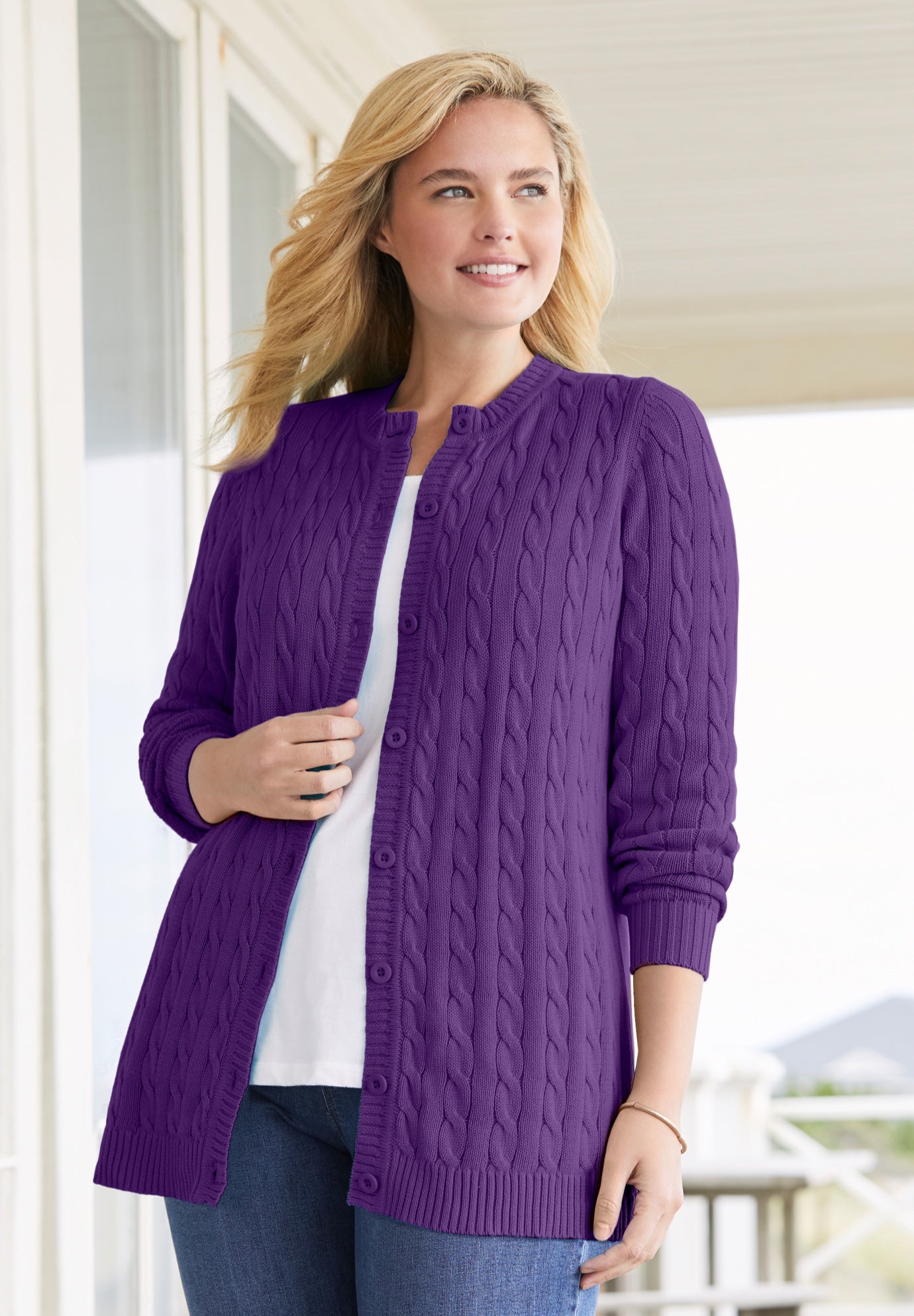 Cotton Cable Knit Cardigan Sweater image number 0