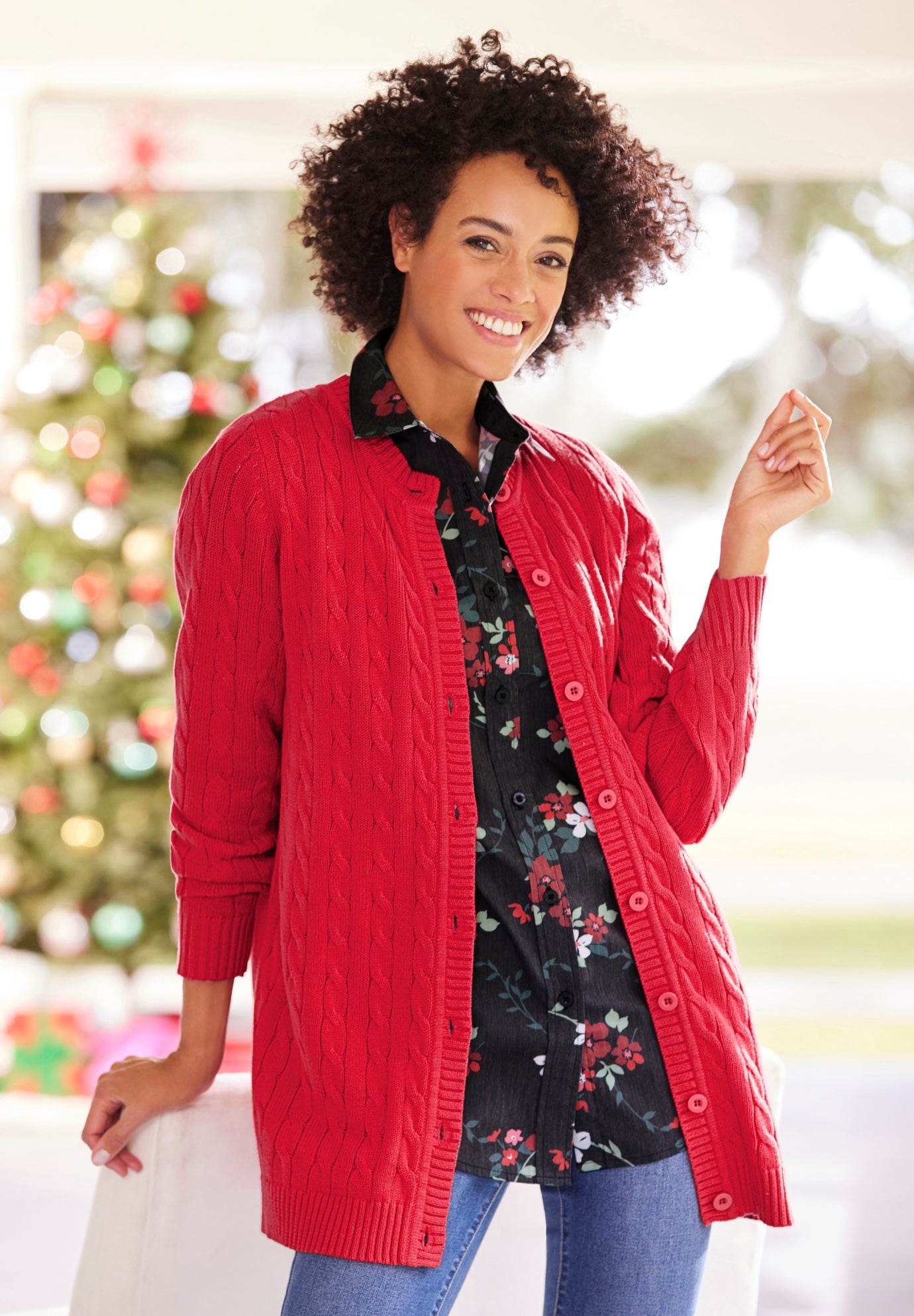 Cotton Cable Knit Cardigan Sweater image number 0