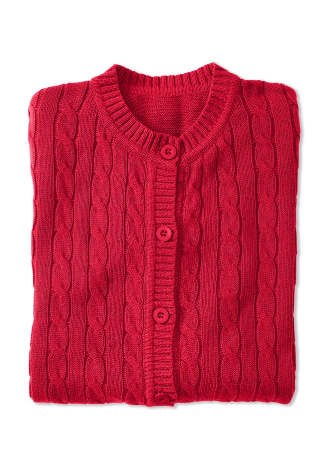 Cotton Cable Knit Cardigan Sweater image number 1