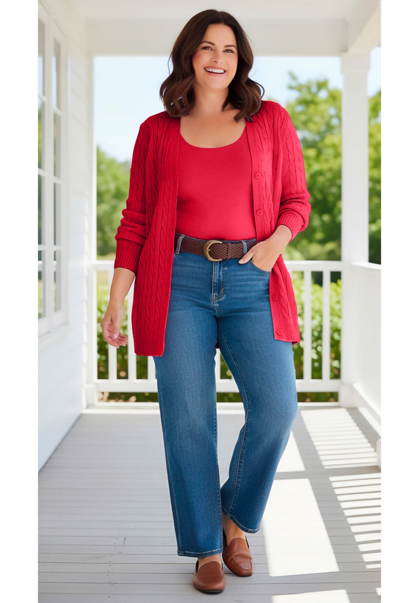 Cotton Cable Knit Cardigan Sweater image number 0