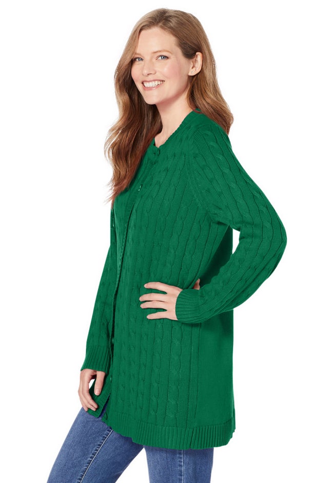 Cotton Cable Knit Cardigan Sweater image number 3