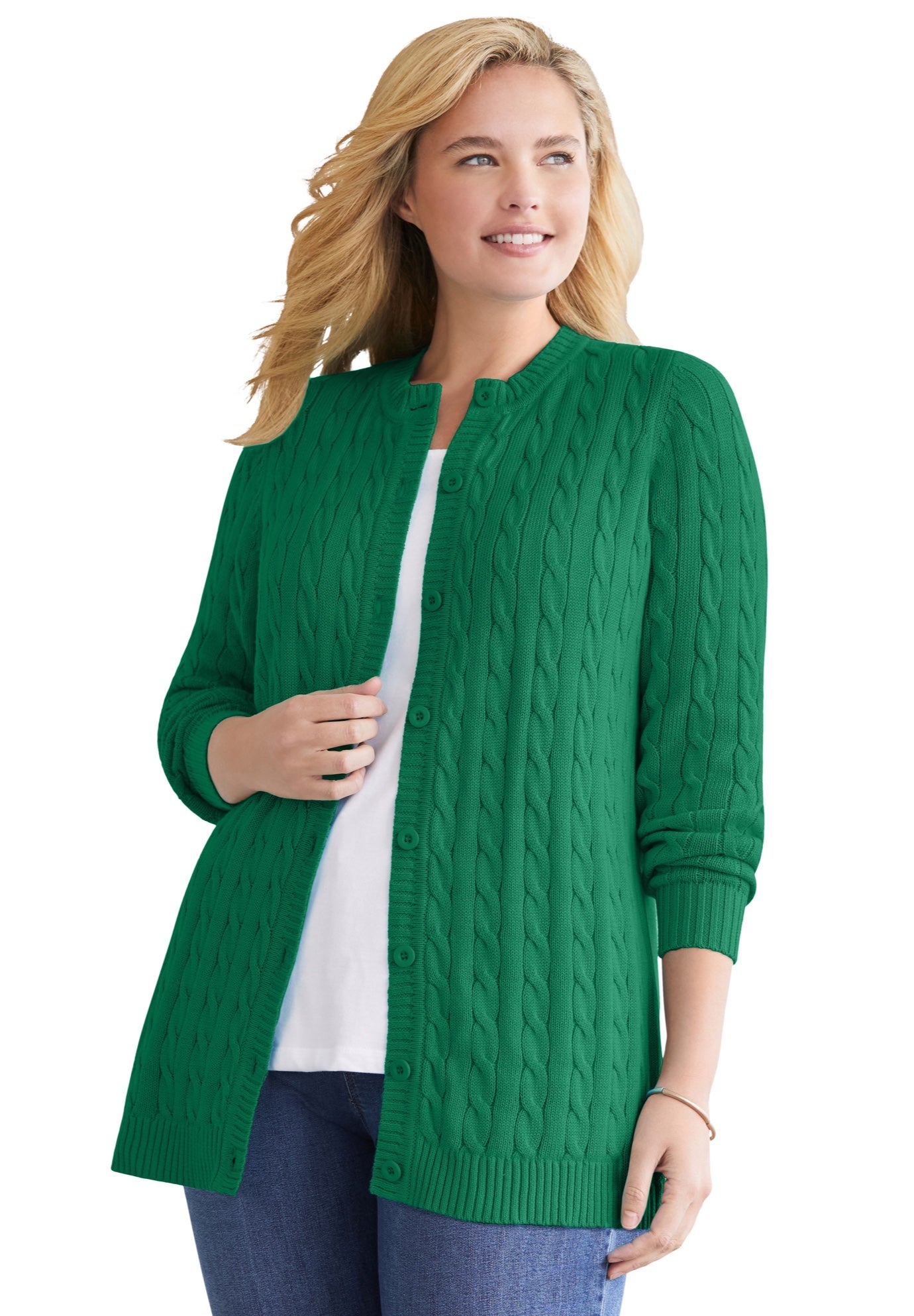 Cotton Cable Knit Cardigan Sweater image number 0