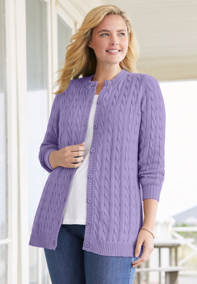 Cotton Cable Knit Cardigan Sweater image number 1