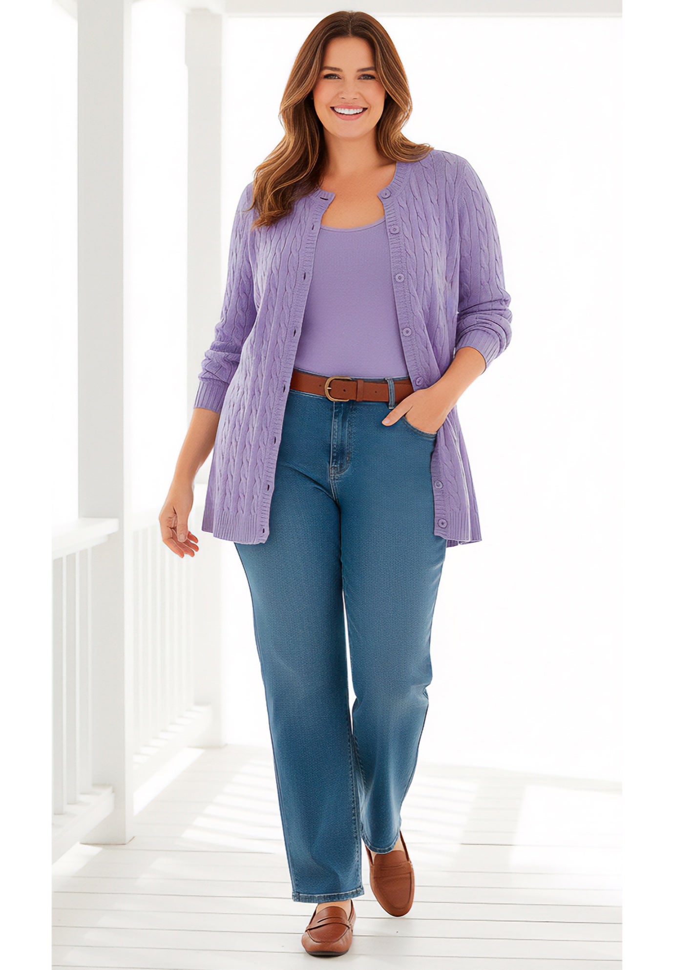 Cotton Cable Knit Cardigan Sweater image number 0