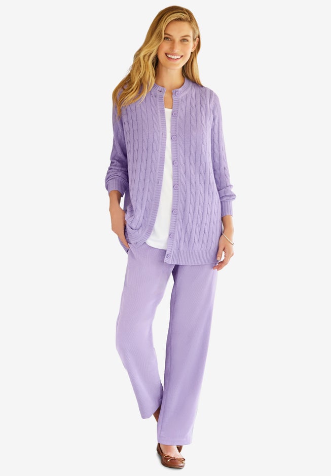 Cotton Cable Knit Cardigan Sweater image number 6