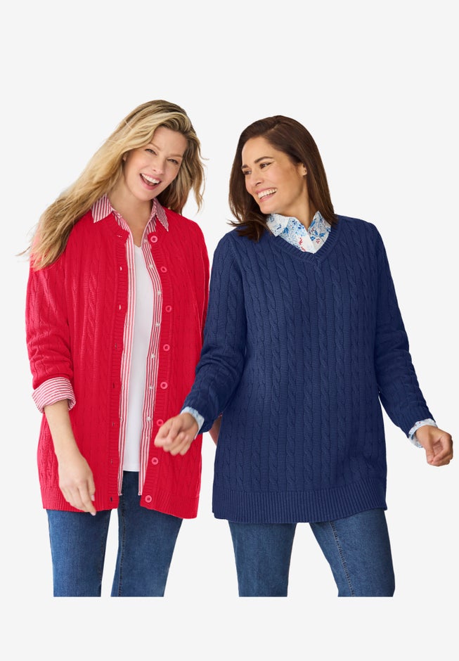 Cotton Cable Knit Cardigan Sweater image number 7