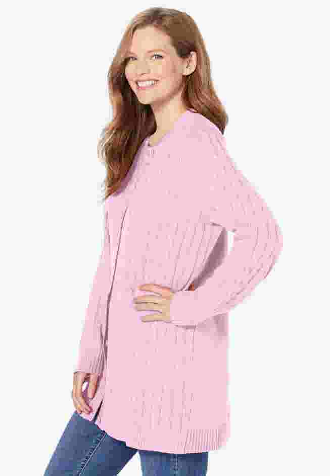 Cotton Cable Knit Cardigan Sweater image number 2